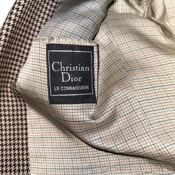 VTG Christian Dior Le Connaisseur Men’s Beige Houndstooth Blazer Sport Coat 44L - Picture 4 of 15